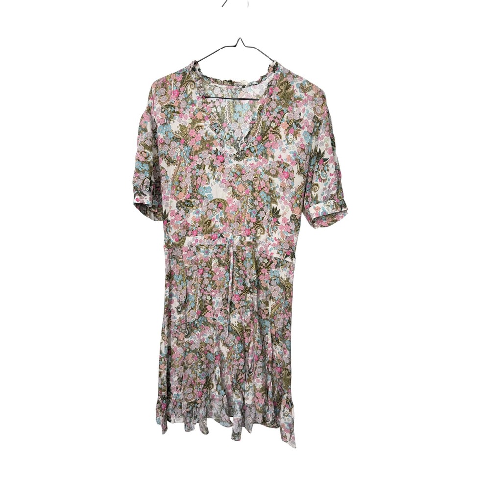 Zadig & Voltaire Yoko Flower Paisley Floral V-Neck Mini Dress Pink Blue Small - Picture 3 of 6